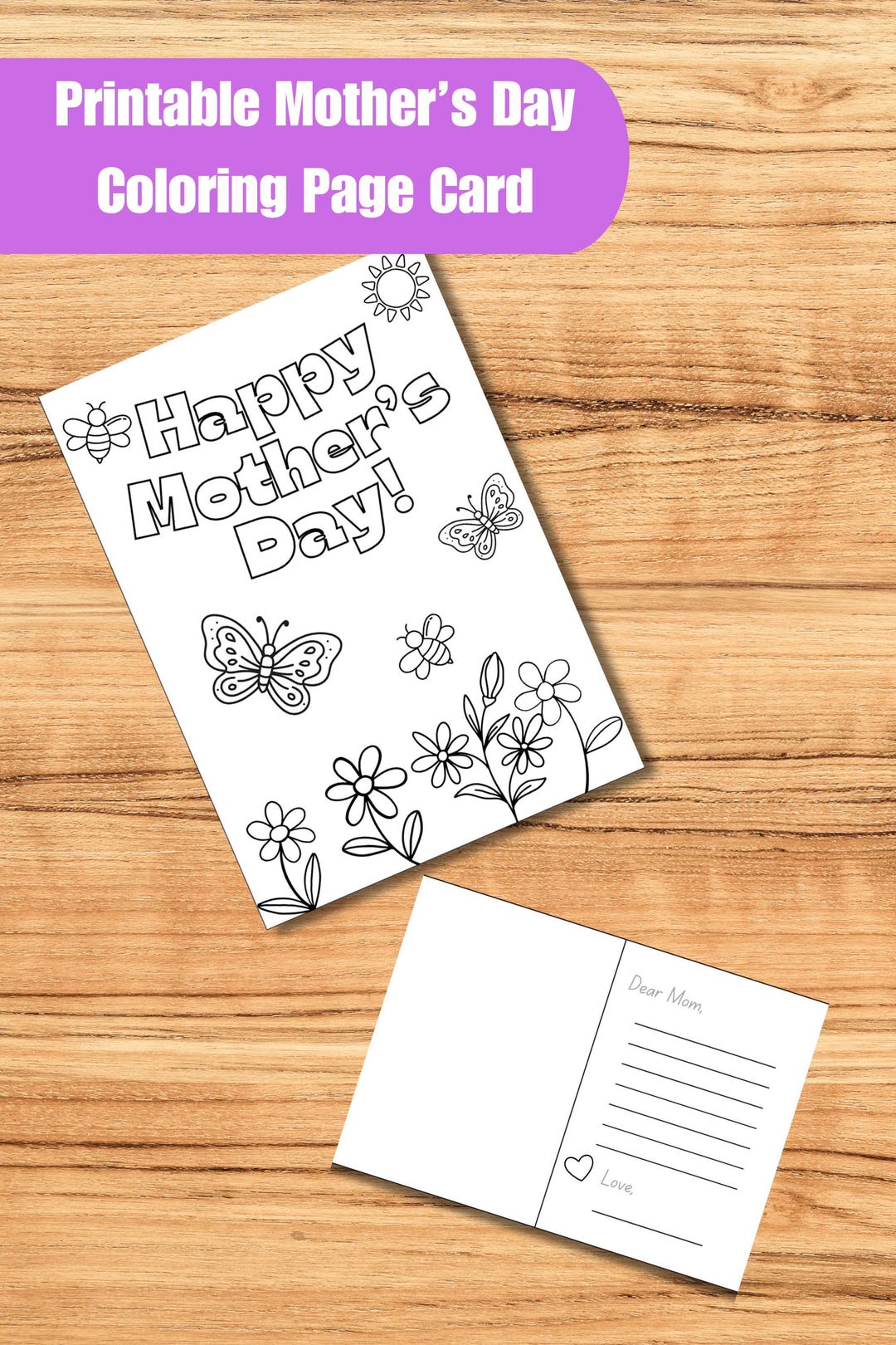 Mother’s Day Coloring Card, Kids DIY Card for Mom, Printable Page ...