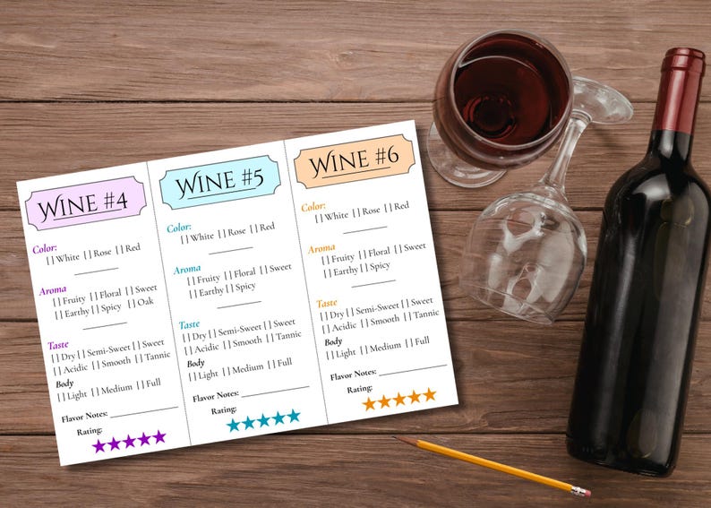 Blind Wine Tasting Scorecard Printable Game – 6 PDF Cards | Girls Night ...