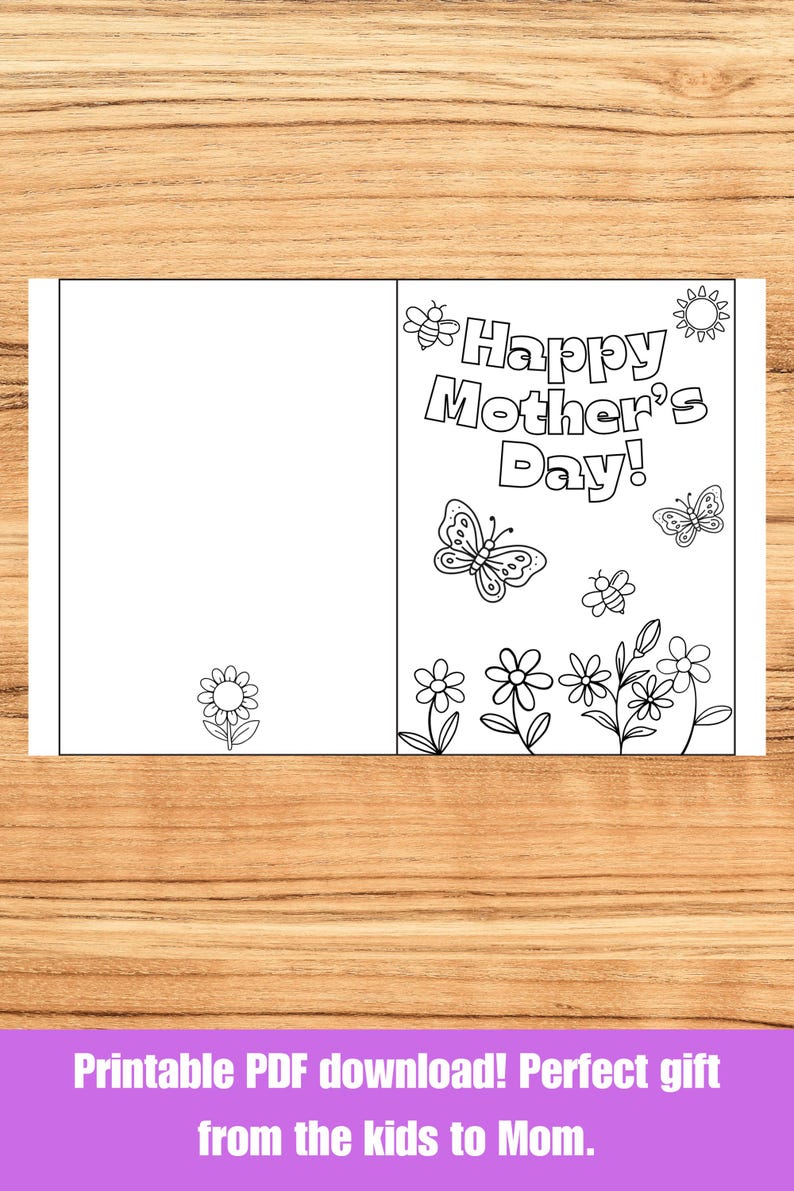 Mother’s Day Coloring Card, Kids DIY Card for Mom, Printable Page ...