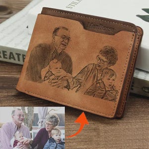 Cartera con foto personalizada, cartera de cuero grabada con foto e inicial, recuerdo