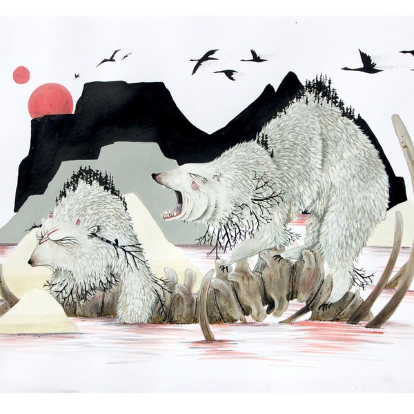 Polar Bear Creature Illustration 'The Bears' - High Quality Canvas Print for Framing