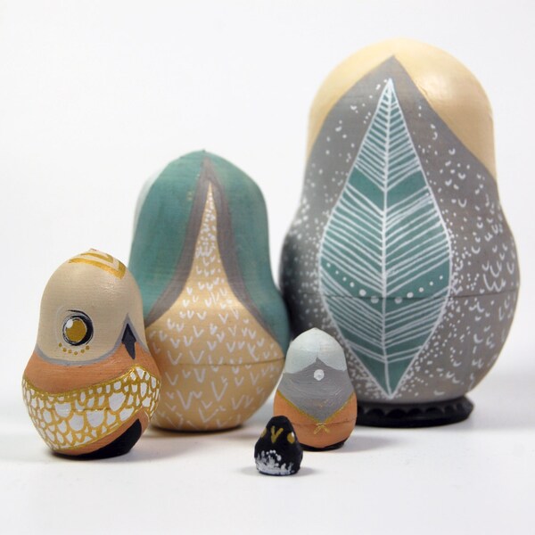 Custom Russian Owls - Hand Painted wood stacking/nesting Dolls - Set of 5 Owls - CUSTOMISED LISTING - Original One of a Kind
