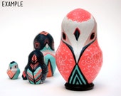 Custom Russian Owls - Hand Painted wood stacking/nesting Dolls - Set of 5 Owls - CUSTOMISED LISTING - Original One of a Kind