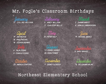 Custom Classroom Milestone Wall Art – Printable Student & Teacher Birthday Calendar – Digital Download