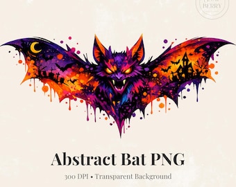 Abstract Bat PNG, Spooky Halloween Clipart, Sublimation PNG, Transparent Background, Digital Download