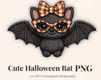 Embroidery Style Bat PNG, Halloween Clipart, Coquette Bow (Digital Download)