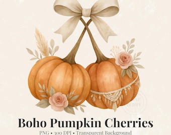Boho Pumpkin Cherries PNG: Sublimation Design (Digital Download)