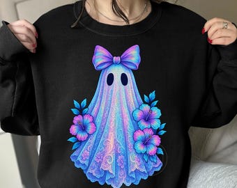 Floral Ghost PNG: Colorful Coquette Halloween Design (Commercial Use, Digital Download)