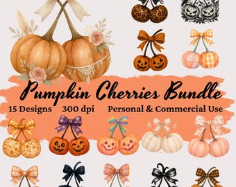 Pumpkin Cherries PNG Bundle: Coquette Halloween Sublimation Designs (Digital Download
