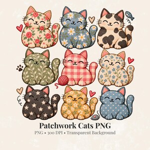 Gatti patchwork PNG, clipart di gatti in tessuto vintage, gatti stravaganti PNG, gatti cottagecore, design di gatti carini per sublimazione, gatti da fattoria, design rustico.