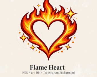 Flame Heart PNG, Y2K Retro Clipart, Streetwear Shirt Design (Digital Download)