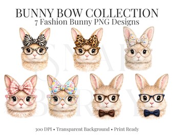 Easter Bunny PNG Bundle – 7 Fashion Designs, Transparent Background (Digital Download)