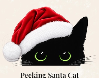 Peeking Santa Cat PNG, Christmas Sublimation Clipart (Digital Download)