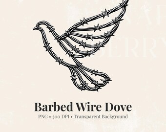 Barbed Wire Dove PNG, Tattoo Style Bird Clipart, Gothic Streetwear Graphic (Digital Download)