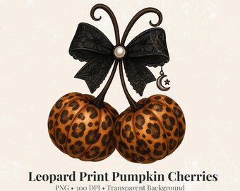 Leopard Print Pumpkin Cherries PNG: Sublimation Design (Digital Download)