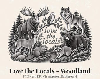 Love the Locals Woodland PNG, Forest Animals Clipart, Local Animals Canada