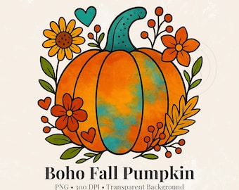 Boho Fall Pumpkin PNG: Halloween Thanksgiving Sublimation (Digital Download)
