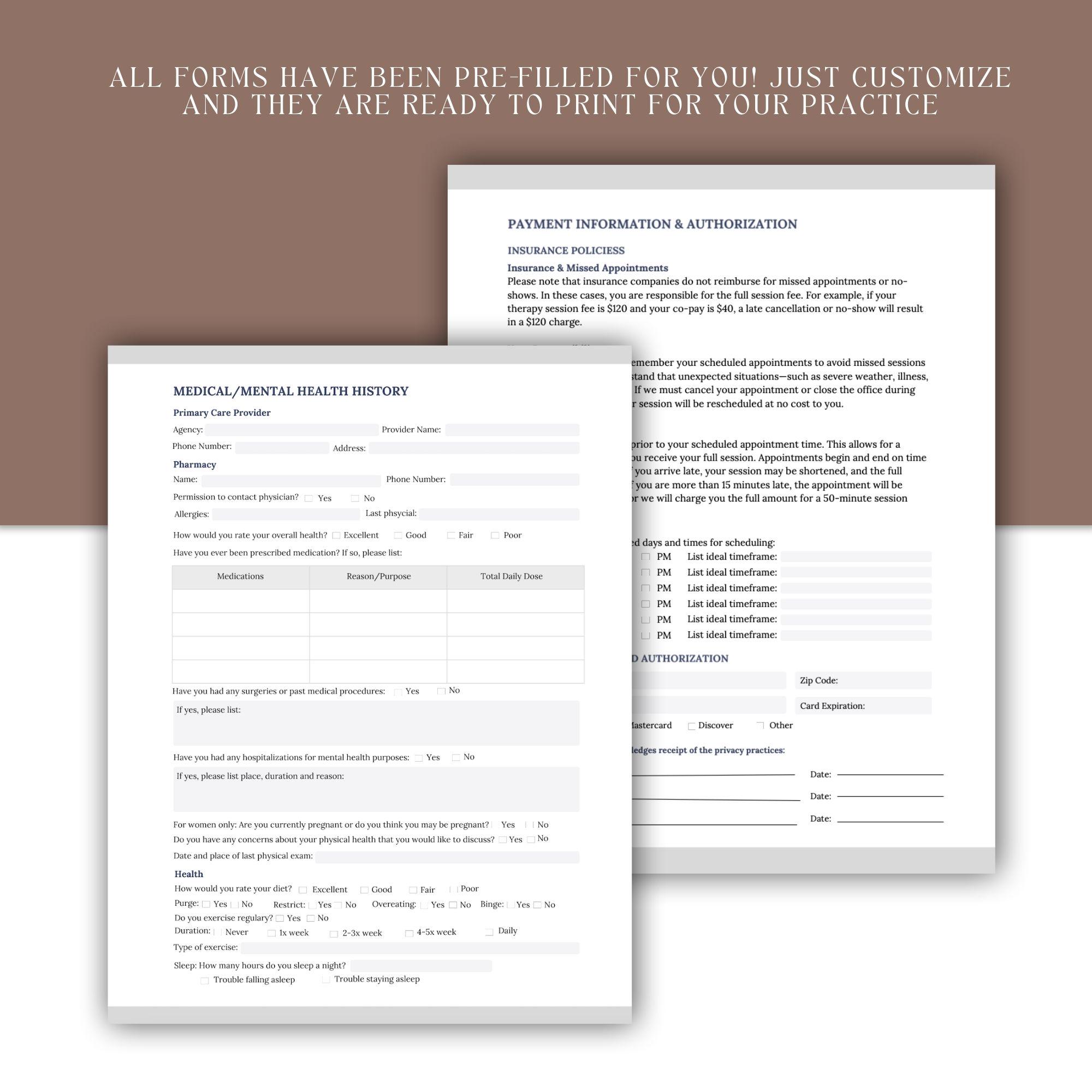 Mental Health Client Intake Form: Editable Templates for Therapists ...