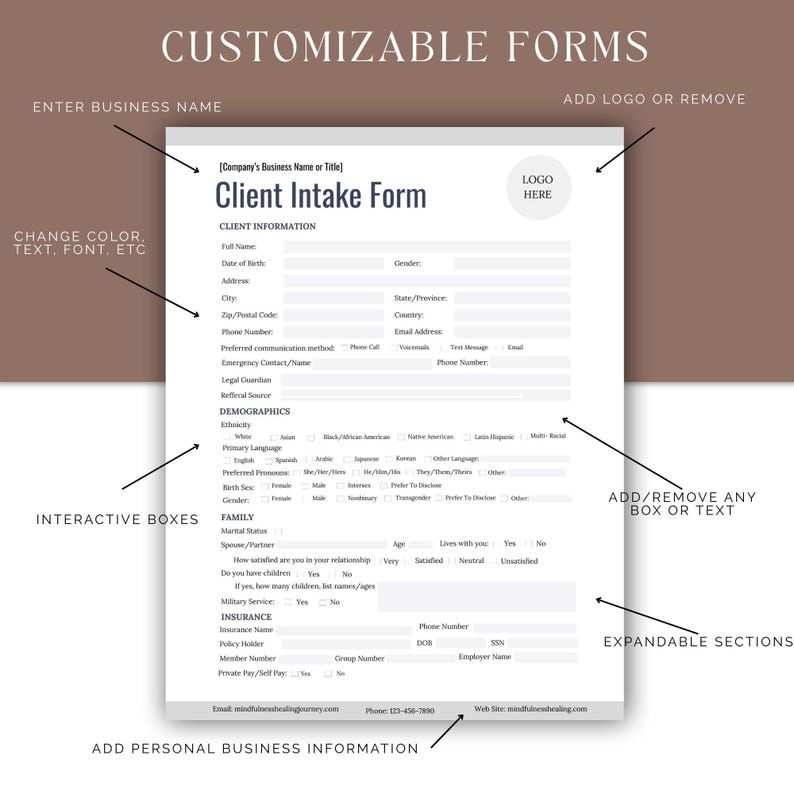 Mental Health Client Intake Form: Editable Templates for Therapists ...