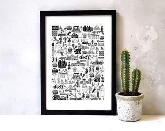 SALE Wales illustrated black and white print