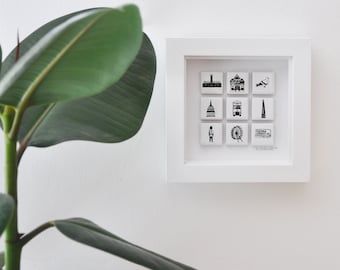 London Tile Wall Art: Iconic City Images Wall Decor In Box Frame