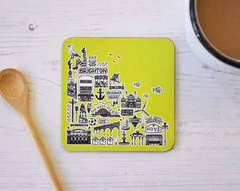 Podkładka Brighton Green Coaster: Ikony nadmorskie, ilustrowany prezent pamiątkowy