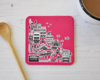 Brighton & Hove Pink Untersetzer aus Melamin: Seaside Icons Design