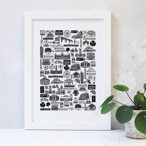 セール マンチェスターのイラスト入り白黒プリント