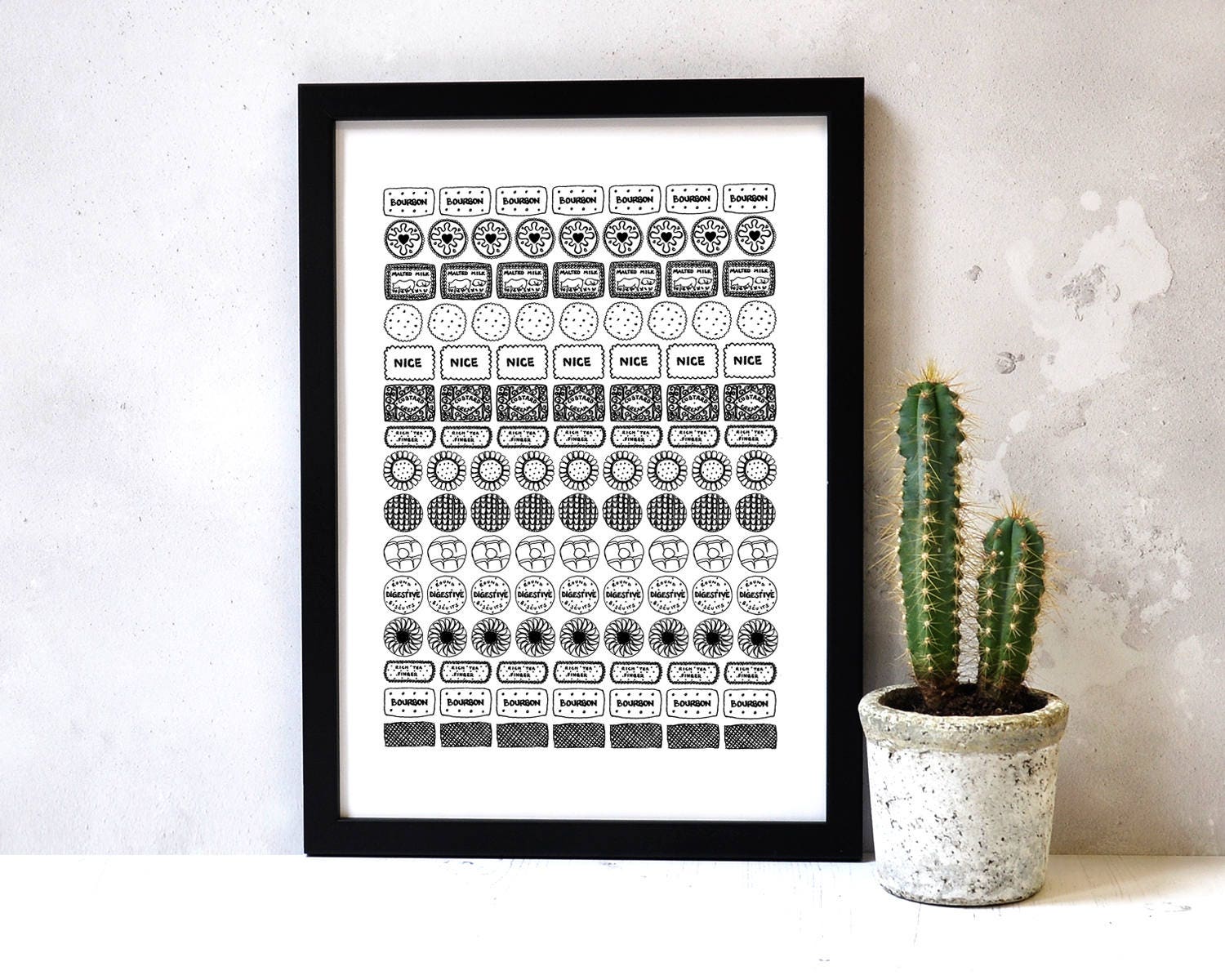 SALE Biscuits illustrated black and white print