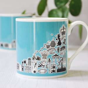 British blue mug, British fine bone china mug, British Souvenir