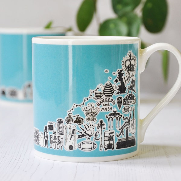 British blue mug, British fine bone china mug, British Souvenir