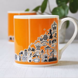 British orange mug, British fine bone china mug, London mug, British gifts