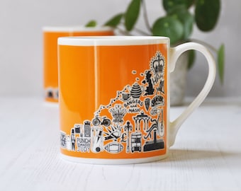 Pomarańczowy brytyjski kubek: Fine Bone China London Souvenir