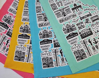 Brighton colourful tea towels (set of four), Brighton dishcloths, Brighton homeware