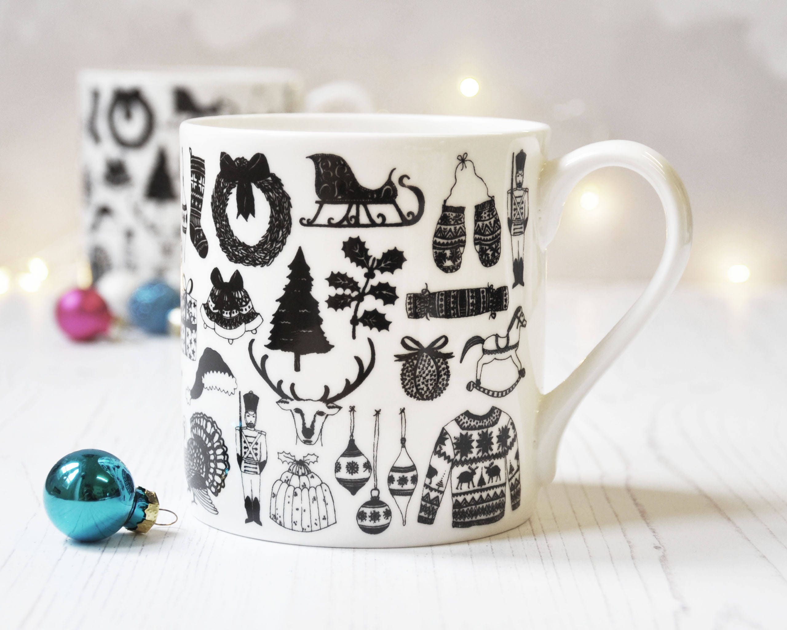 Black and white christmas mugs Clearance