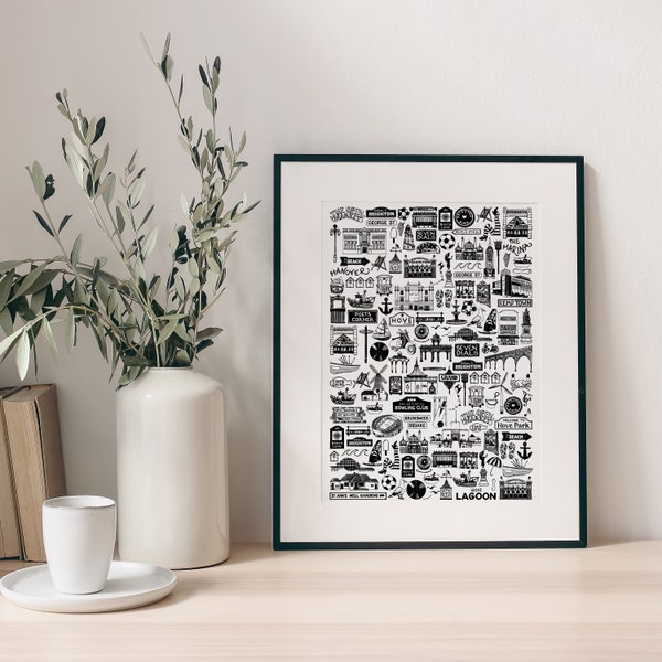 Brighton print, Brighton black and white print, Brighton gifts