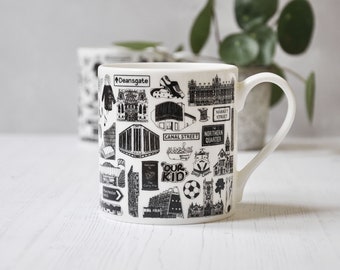 Taza de porcelana fina de Manchester: diseño icónico de la ciudad