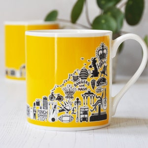 British yellow mug, British fine bone china mug, London mug