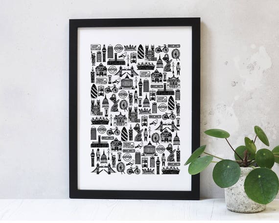 London Skyline Print: Black and White Fine-Line Art