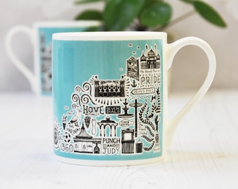 Brighton Blue Mug: Fine Bone China Colourful  Design