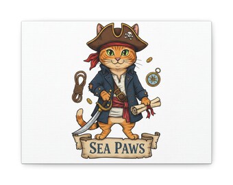 Wall Art Matte Canvas Cat Dressed as a Pirate Fun Funny Animal Pet Pets Cartoon