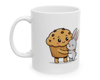 Cute Bunny and Muffin Mug | Kawaii Rabbit Coffee Cup