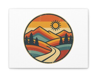 Retro Mountain Landscape Matte Canvas