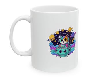 Mug Cat in Starship Ceramic Cup Coffee Tea Fun Funny Kitten Gift 11oz Animal