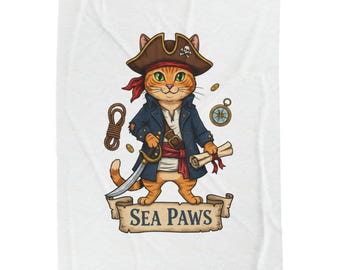 Pirate Cat Velveteen Plush Blanket | Nautical Cat Pirate, Cute Pirate Kitty Throw