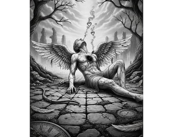 San Valentin Dead Cupid Death to Cupid Fallen Illustration Posters | Matte Vertical Fantasy Wall Art
