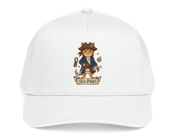Baseball Cap Sea Paws Pirate Cat Mid Profile| Nautical Cat Captain Design