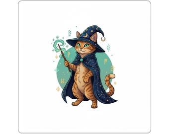 Stickers Funny Fun Wizard Cat | Kitten Cat with a magic wand Kawaii Cat Animal