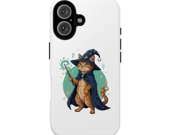 Wizard Cat Funny Phone Case Fun | Magical Cat Mage Illustration, Protective Phone Cover