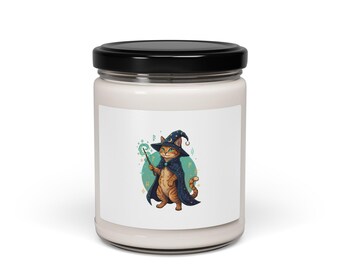 Magician Cat with Wand Candle 9oz Soy Candle, Scented | Witchy Cat Magic